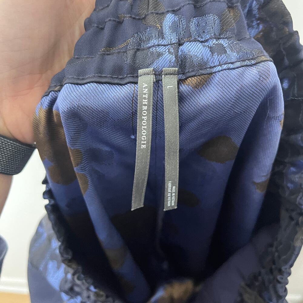 Anthropologie Pants L The Somerset Navy Jacquard Floral Pull-On Wide Leg Palazzo - Picture 5 of 10